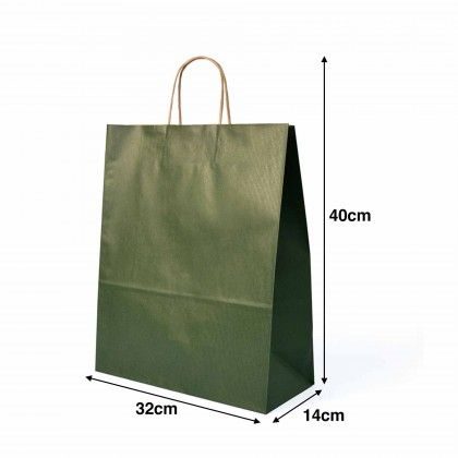 Saco Papel Asa Retorcida Kraft Verde 32X14X40cm