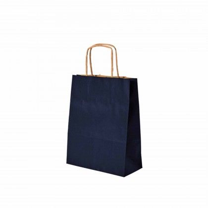 Saco Papel Asa Retorcida Kraft Azul Escuro 18X8X24cm Saco Papel Asa Retorcida Kraft Azul Escuro 18X8X24cm