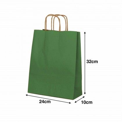 Saco Papel Asa Retorcida Kraft Verde 24X10X32cm Saco Papel Asa Retorcida Kraft Verde 24X10X32cm