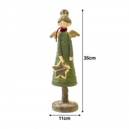 Anjo Poliresina Verde Com Estrela Led 11X10X35cm Anjo Poliresina Verde Com Estrela Led 11X10X35cm