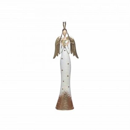 Anjo Metal Branco e Dourado 20X9X66cm