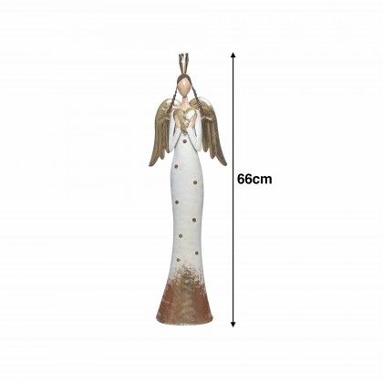 Anjo Metal Branco e Dourado 20X9X66cm