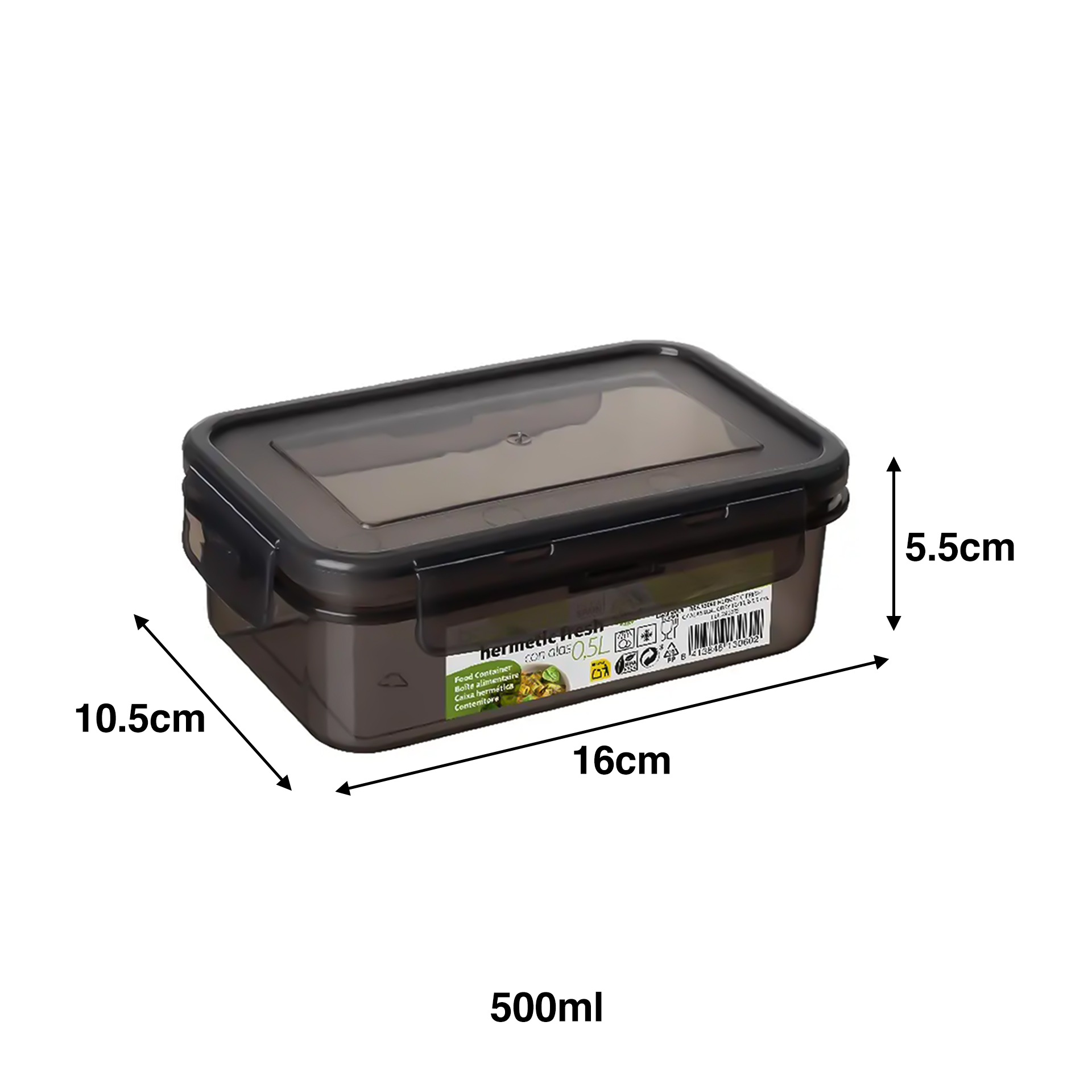 Caixa Hermética Fresh Preto 500ml 16X10.5X5.5cm