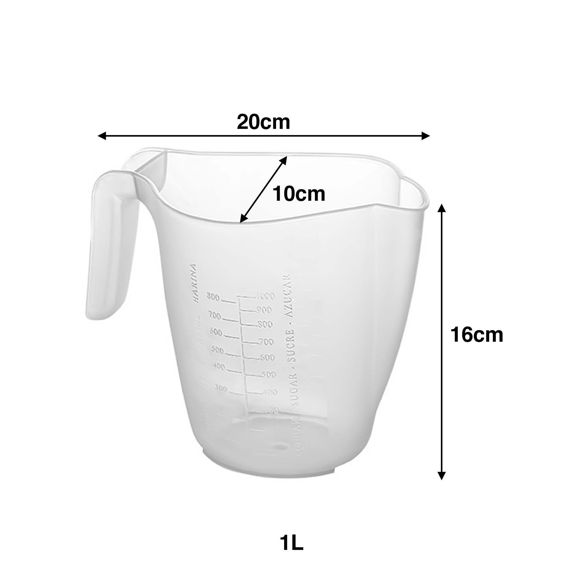 Jarro Medidor Plástico 1000ml 20X10X16cm
