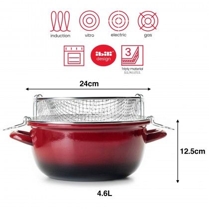 Fritadeira com Cesto Esmalte Redondo 4.6L 24X12.5cm