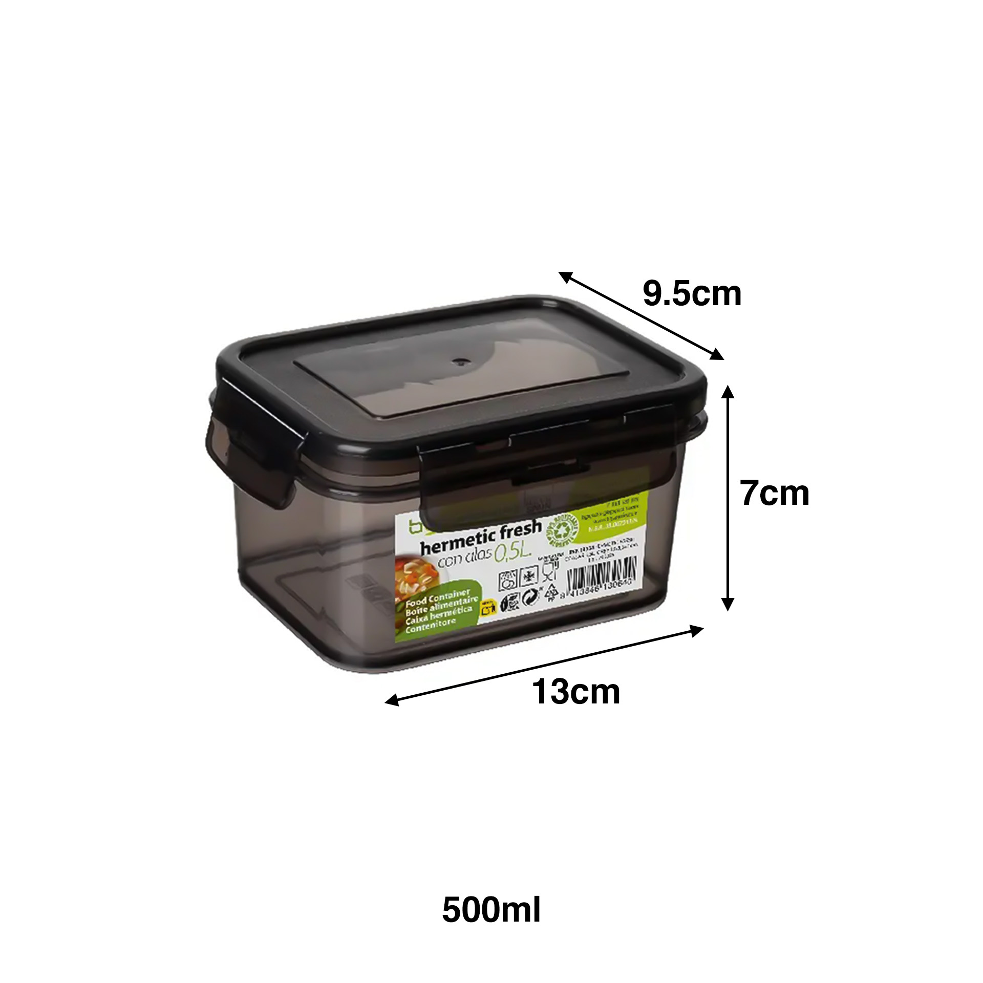 Frasco Hermético Fresh Preto 500ml 13X9.5X7cm