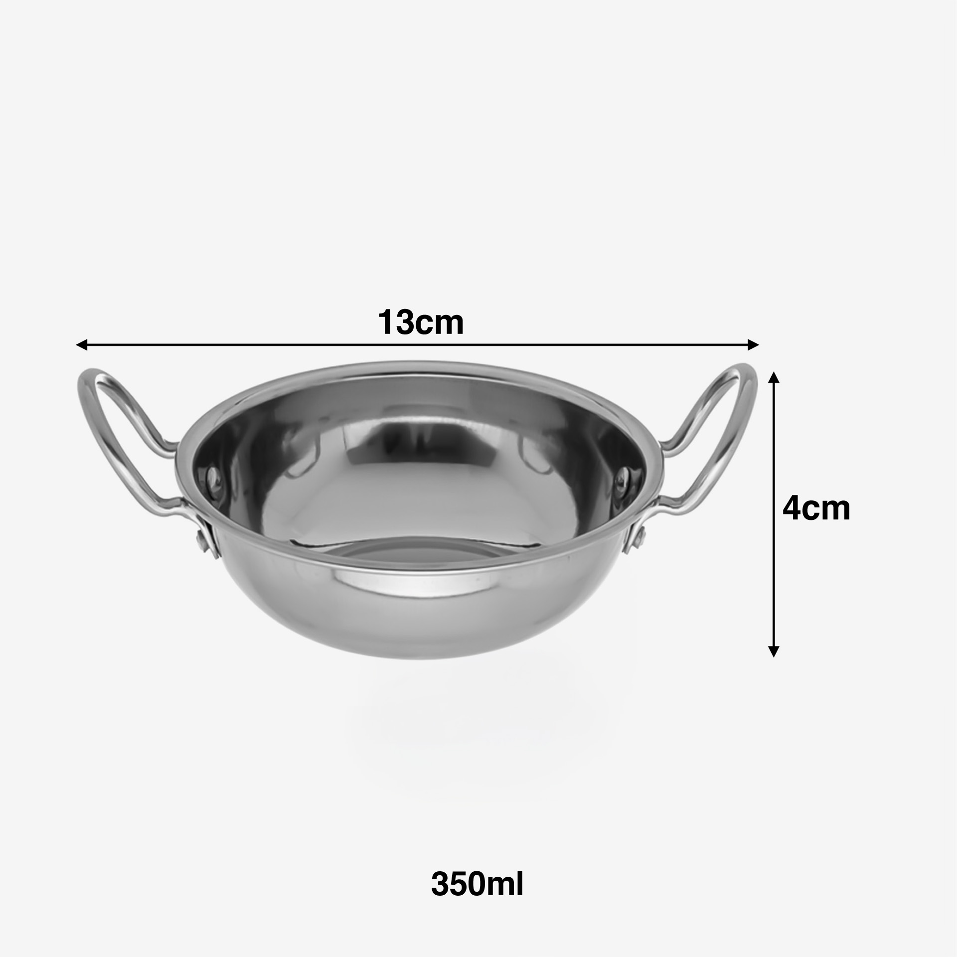 Frigideira Servir Inox com 2 Asas Redondo 350ml 13X4cm
