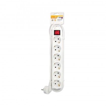 Extensão Fio com Interruptor 6 Tomadas Branco 3mX1.5mm Extensão Fio com Interruptor 6 Tomadas Branco 3mX1.5mm