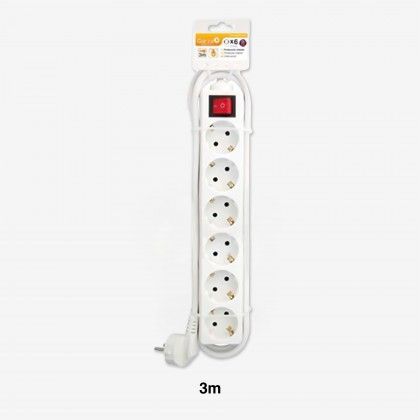 Extensão Fio com Interruptor 6 Tomadas Branco 3mX1.5mm Extensão Fio com Interruptor 6 Tomadas Branco 3mX1.5mm