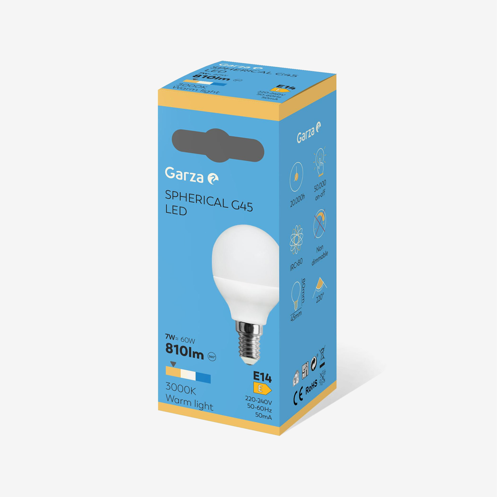 Lâmpada Led Esférica E14 810Lm 30K Luz Quente