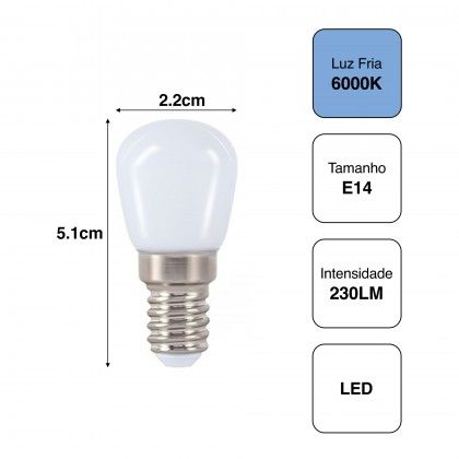 L�mpada Led Frigor�fico 2.5w E14 6000K 2.2X5.1cm