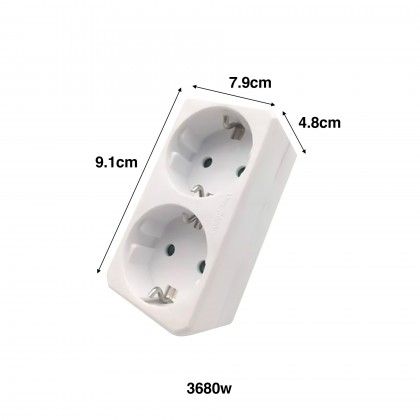 Adaptador Tomada Duplo Branco 3680w 9.1X7.9X4.8cm