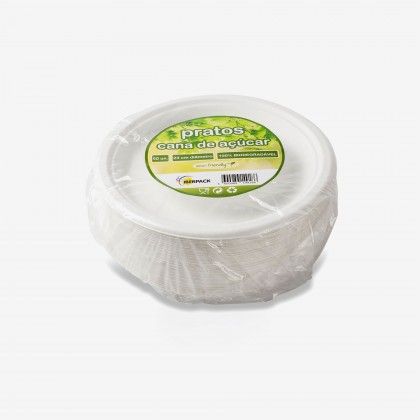 Prato Cana A��car Redondo Branco 22.5cm Pack 50