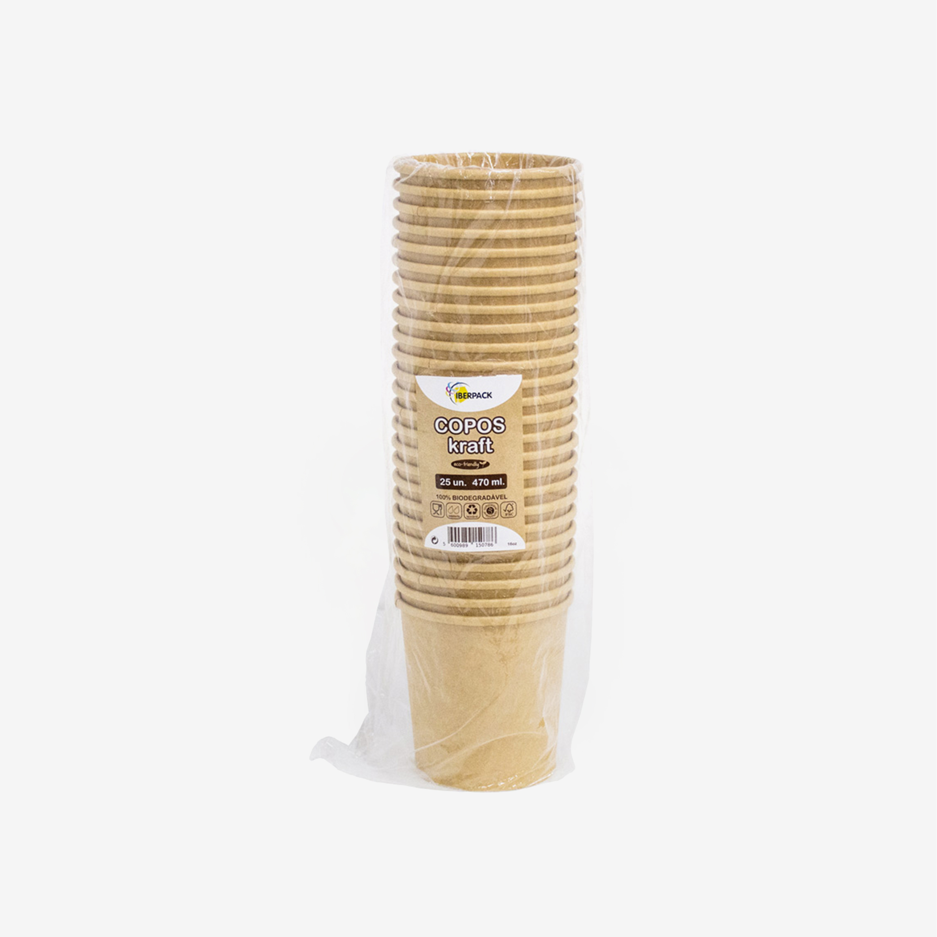 Copo com Tampa Kraft Redondo 470ml 9.7cm Pack 25