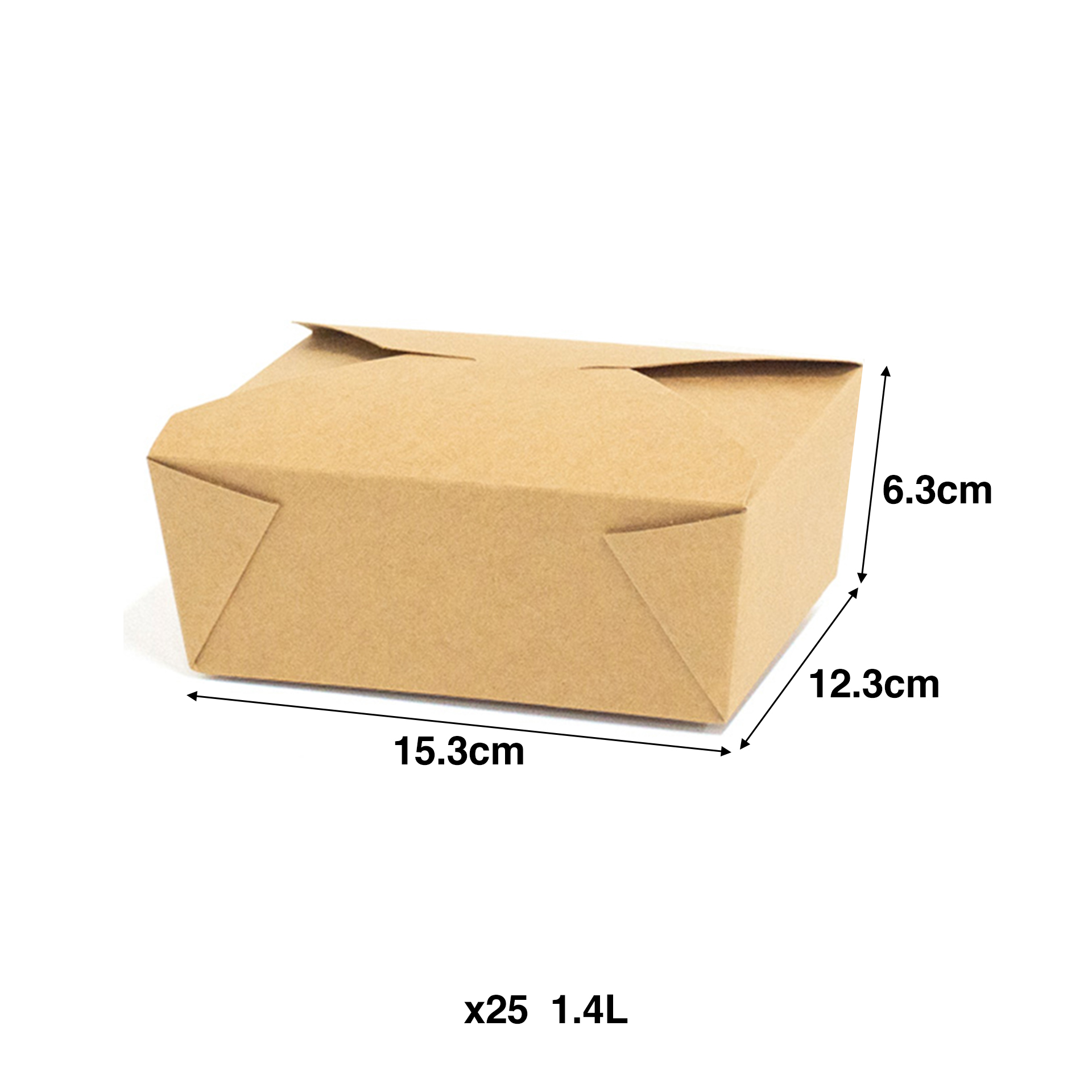Caixa Take Away Kraft Retangular 1400ml 15.3X12.3X6.3cm Pack 25