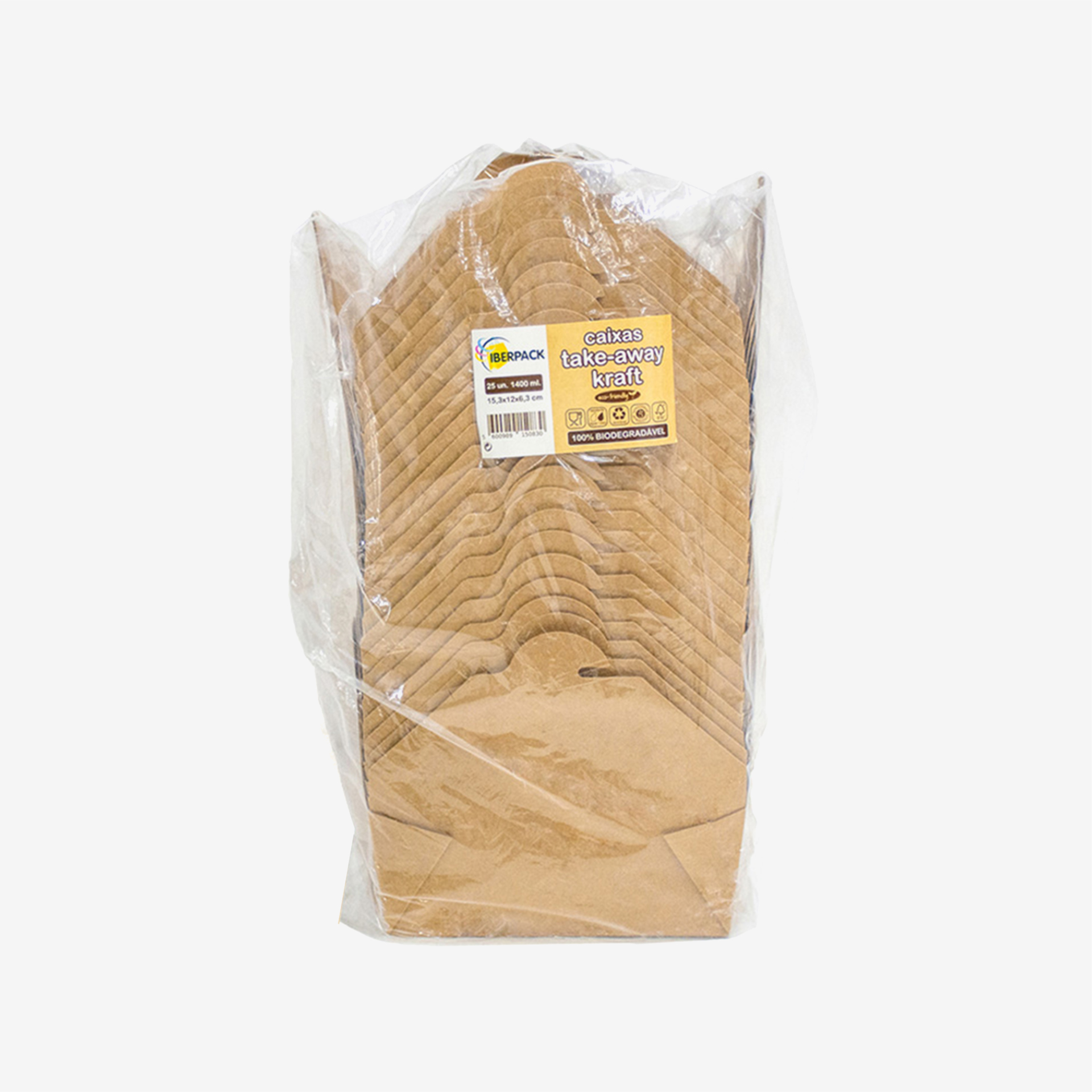 Caixa Take Away Kraft Retangular 1400ml 15.3X12.3X6.3cm Pack 25