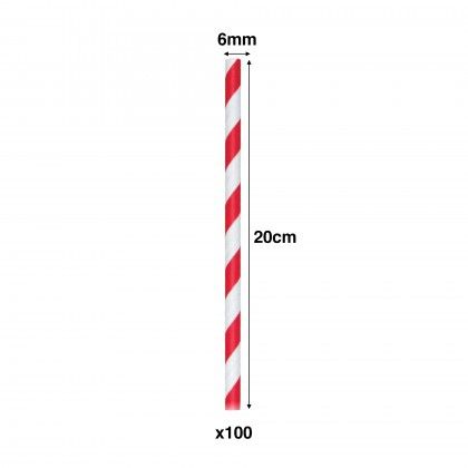Palhinhas Cartão Redondo Vermelho 6mmx20cm Pack 100 Palhinhas Cartão Redondo Vermelho 6mmx20cm Pack 100