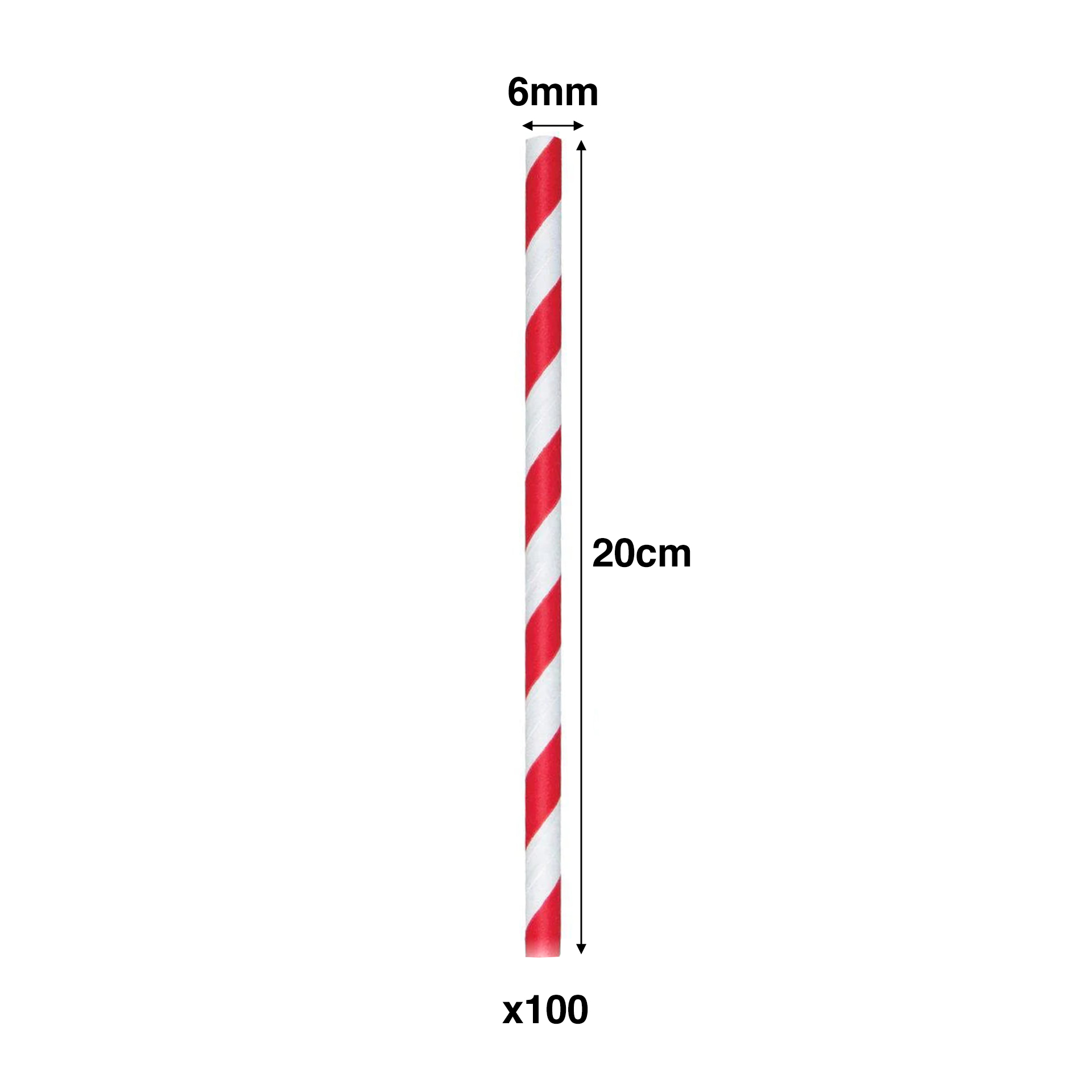 Palhinhas Cartão Redondo Vermelho 6mmx20cm Pack 100