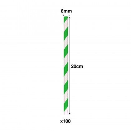 Palhinhas Cartão Redondo Verde 6mmx20cm Pack 100 Palhinhas Cartão Redondo Verde 6mmx20cm Pack 100