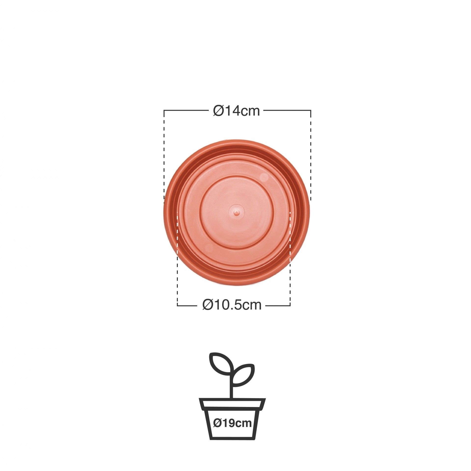 Prato para Vaso Plástico Tradicional Liso Redondo Terracota 19cm