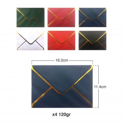 Envelope Borda Dourada 120gr 114X162mm Pack 4