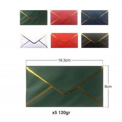 Envelope Borda Dourada 90X163mm Pack 5