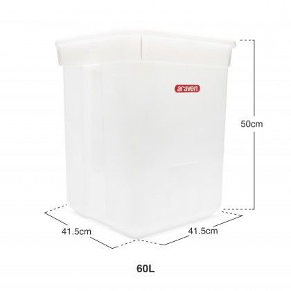 Contentor Polietileno com Tampa Quadrado Branco 60L 41.5X41.5X50cm