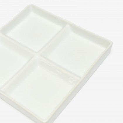 Prato 4 Compartimentos Porcelana Quadrado Branco 18.5X18.5X2cm