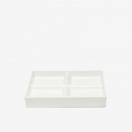 Prato 4 Compartimentos Porcelana Quadrado Branco 18.5X18.5X2cm