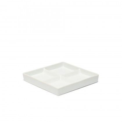 Prato 4 Compartimentos Porcelana Quadrado Branco 18.5X18.5X2cm
