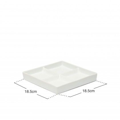Prato 4 Compartimentos Porcelana Quadrado Branco 18.5X18.5X2cm