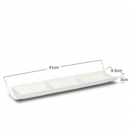 Bandeja 3 Compartimentos Retangular Branco 41X9.5X3cm Bandeja 3 Compartimentos Retangular Branco 41X9.5X3cm
