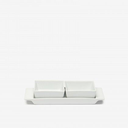 Bandeja Porcelana Degustacion com 2 Ta�as Branco 10cl