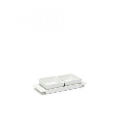 Bandeja Porcelana Degustacion com 2 Ta�as Branco 10cl
