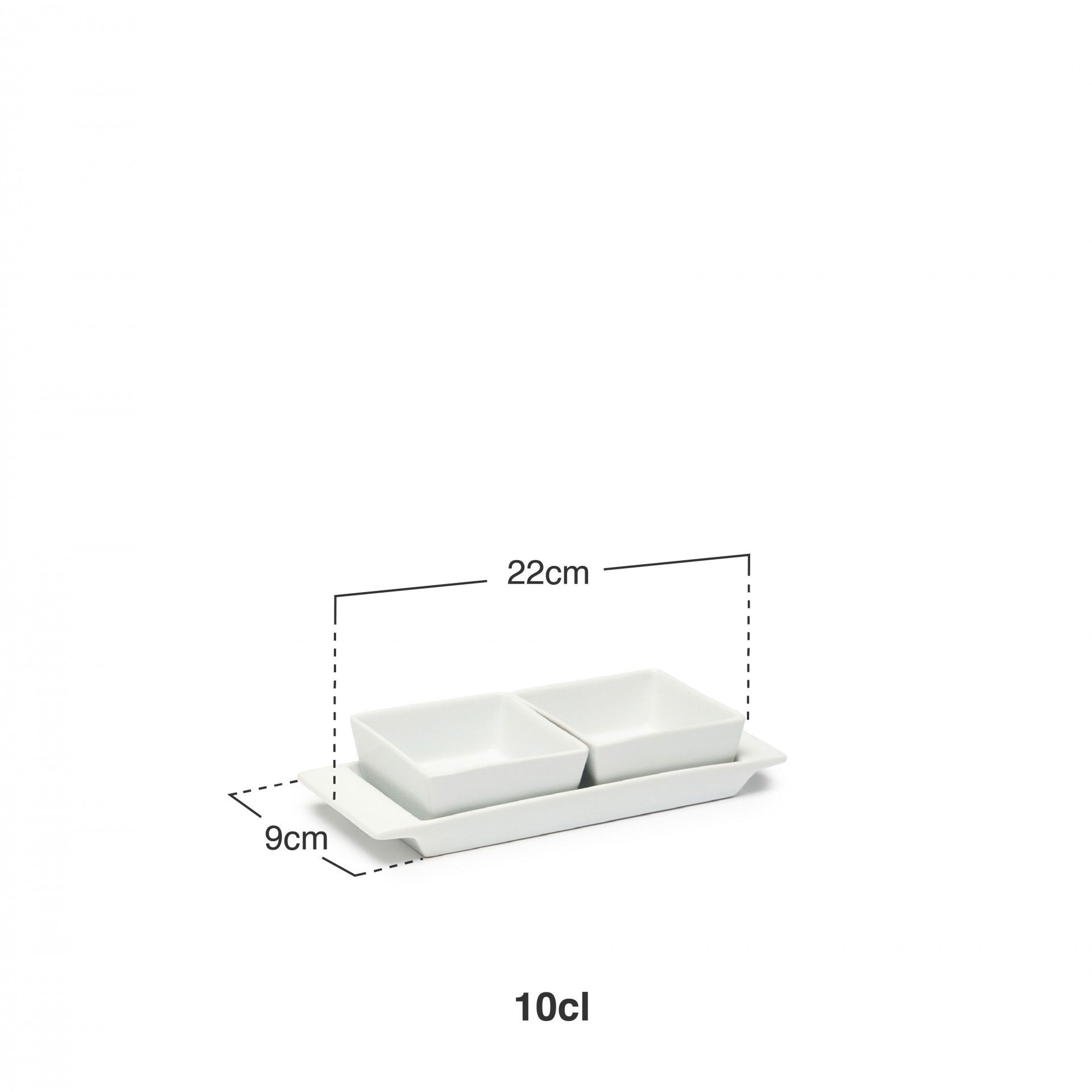 Bandeja Porcelana Degustacion com 2 Taças Branco 10cl