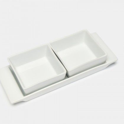 Bandeja Porcelana Degustacion com 2 Ta�as Branco 10cl