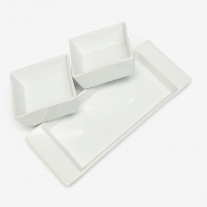Bandeja Porcelana Degustacion com 2 Ta�as Branco 10cl