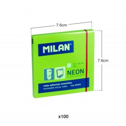 Bloco Notas Aderentes Milan Verde Fluor 100Folhas 76X76mm