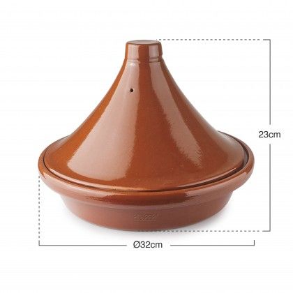 Tajine Barro Natural Esmaltado Castanho �32X23cm