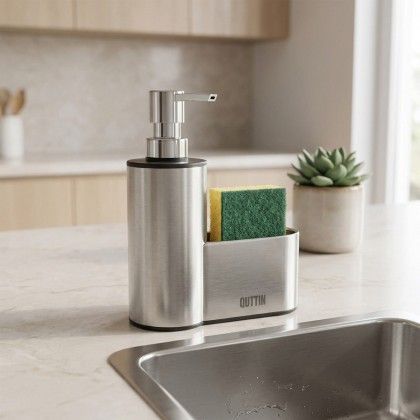 Dispensador Sabão Com Porta Esfregão Inox Dispensador Sabão Com Porta Esfregão Inox
