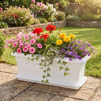 Floreira Terra Plástica Branco 80X26cm Floreira Terra Plástica Branco 80X26cm