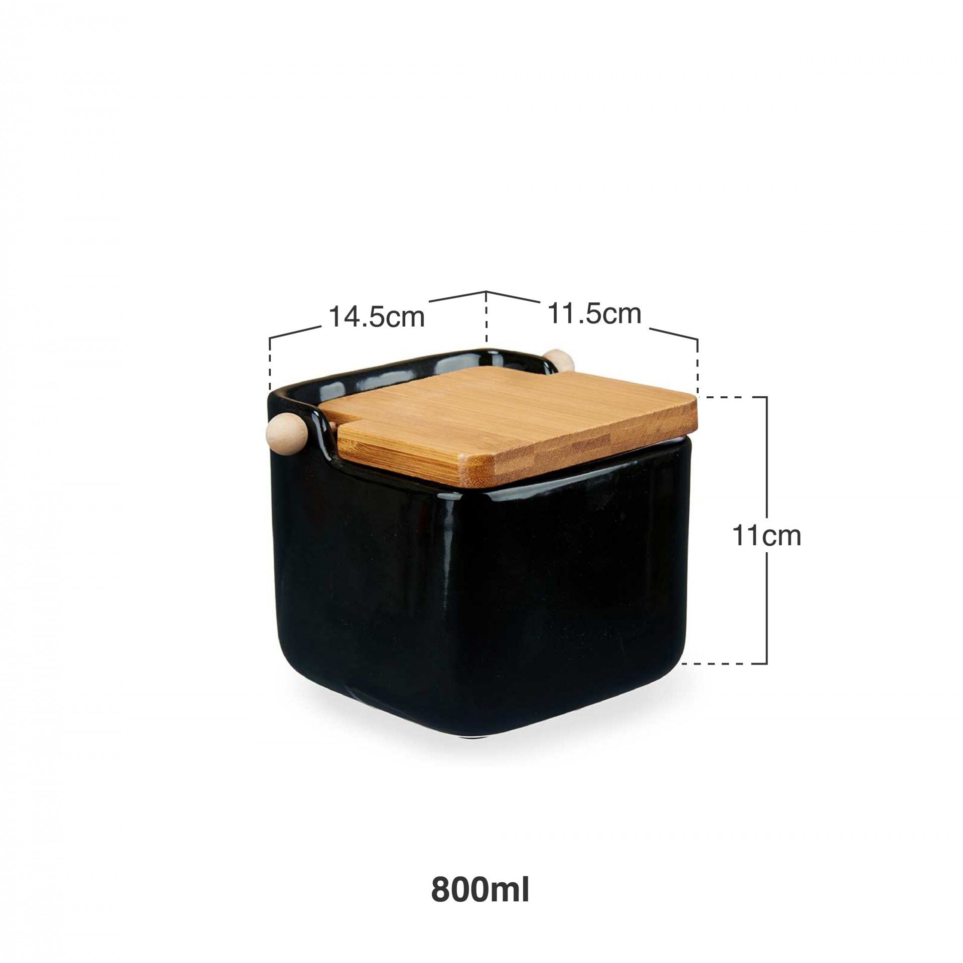 Saleiro Cerâmica Preto Tampa Bambu 800ml