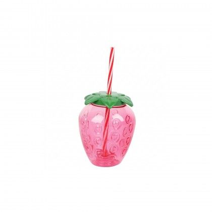 Copo Pl�stico Morango Com Palhinha 500ml