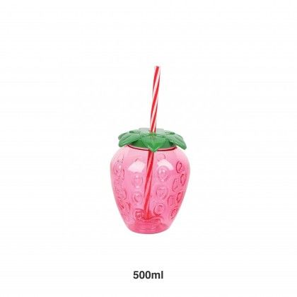 Copo Pl�stico Morango Com Palhinha 500ml