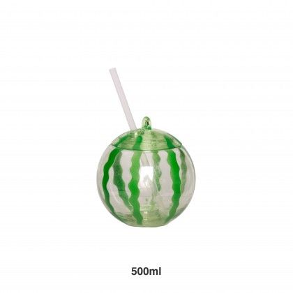 Copo Pl�stico Mel�ncia Com Palhinha 500ml