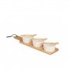 Bandeja Bambu + 3 Taças Ceramica Branca Com Colher Bandeja Bambu + 3 Taças Ceramica Branca Com Colher