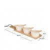 Bandeja Bambu + 3 Ta�as Ceramica Branca Com Colher