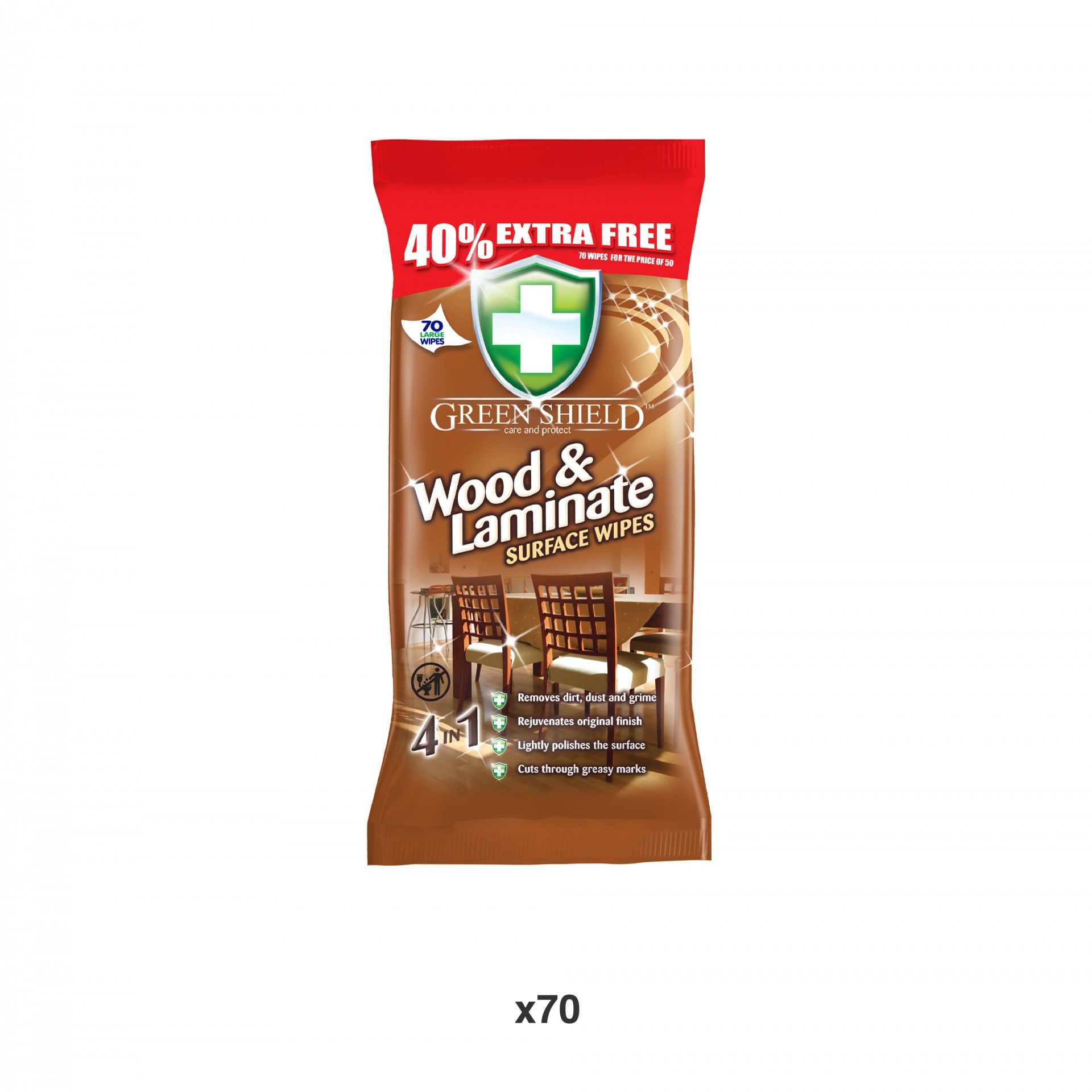 Toalhitas Wood / Laminados Greenshield Pack 70