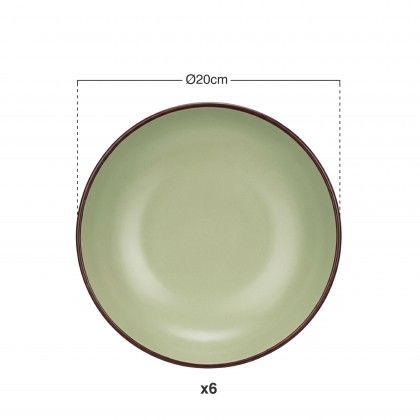 Prato Cer�mica Sopa Redondo Verde 20cm Pack 6