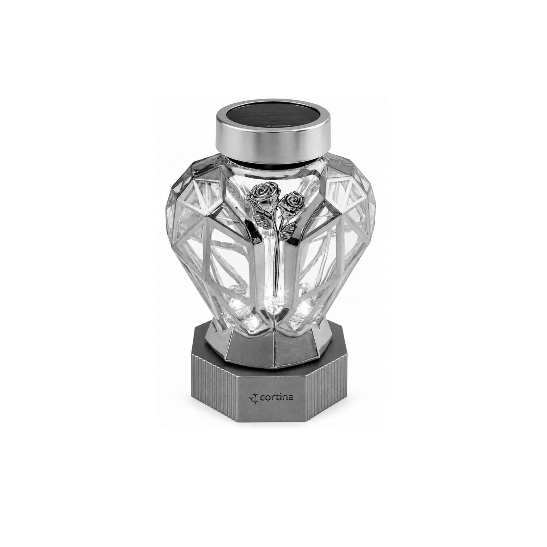Candeeiro Solar Coração Metal Prata